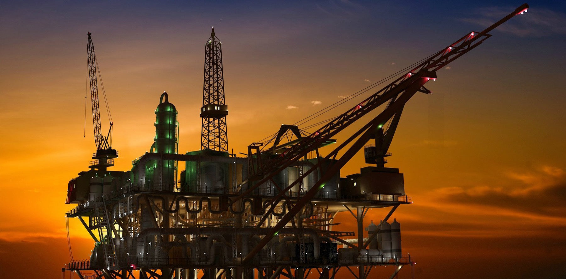 Plataforma petrolera marina al atardecer